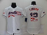 Indians 12 Francisco Lindor White USA Flag Fashion Nike Flexbase Jersey,baseball caps,new era cap wholesale,wholesale hats